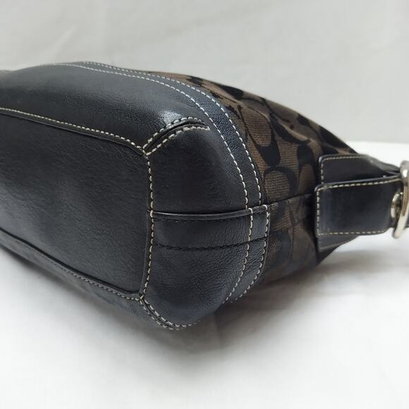 Coach Signature Black Canvas Leather Trim Zipper Closure Hobo Shoulder Bag - Picture 15 of 16